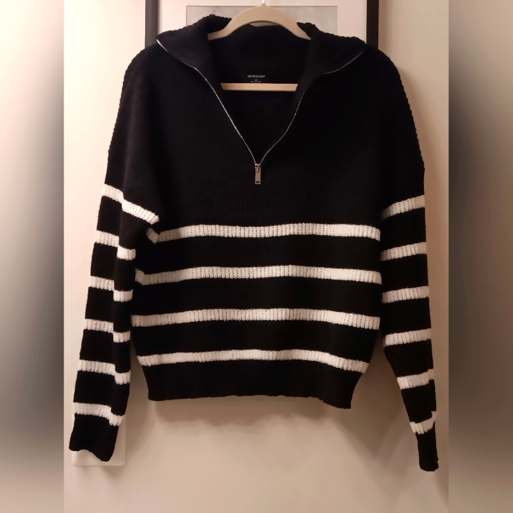 The Work Shop Sweater, Size M, Black and White Stripe
